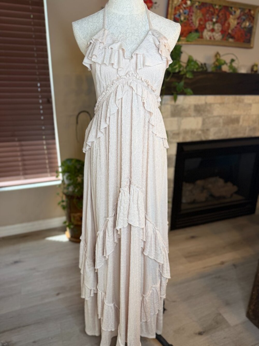 Free People Ruffle Halter Maxi Dress - Open Back - L